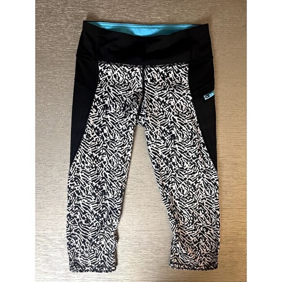 Lululemon Run Top Speed Crop Leggings Black/White Size 4 New 16" Inseam - Picture 1 of 6